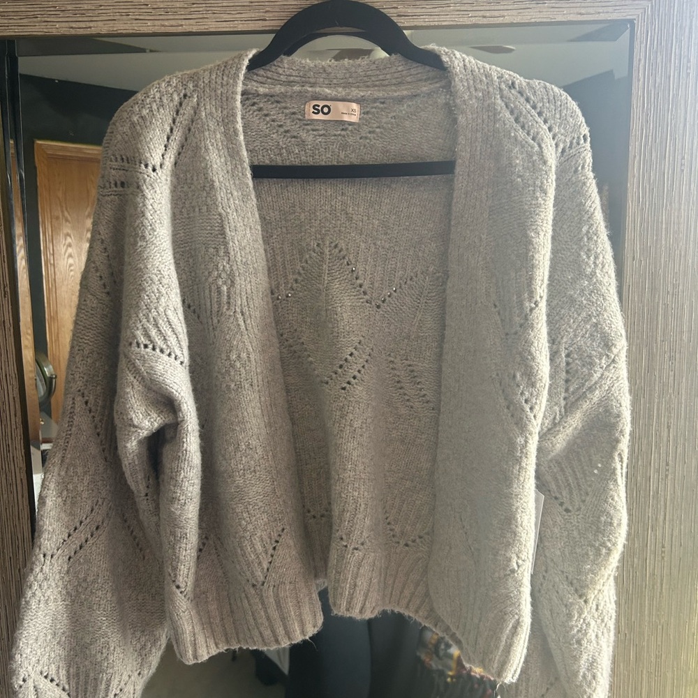 SO Women's Gray Knit Cardigan Sweater